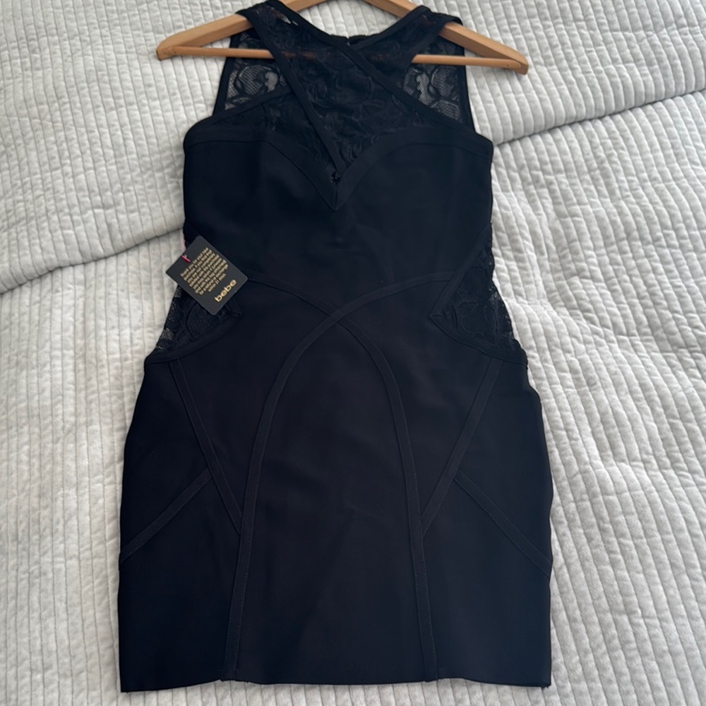 Bebe Black Sheath Halter Mini Dress